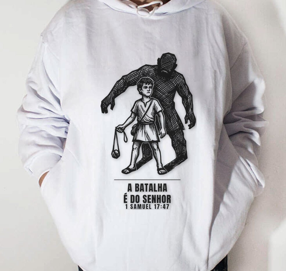 Moletom Evangélico A Batalha é do Senhor — Coroa de Vida - branca