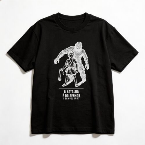Camiseta Oversized Evangélica A Batalha é do Senhor — Coroa de Vida - preta