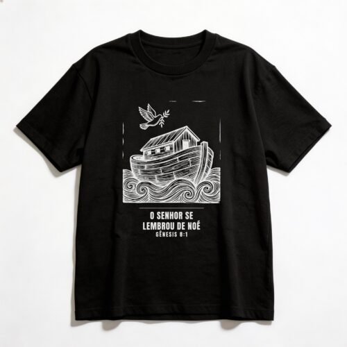 Camiseta Oversized Evangélica Arca de Noé — Coroa de Vida - preta