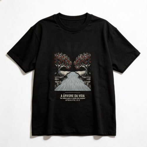Camiseta Oversized Evangélica Árvore da Vida — Coroa de Vida - preta