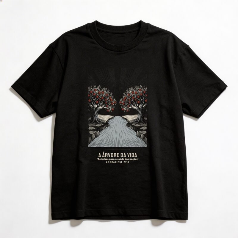 Camiseta Oversized Evangélica Árvore da Vida — Coroa de Vida - preta