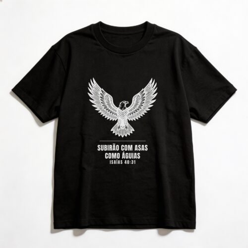 Camiseta Oversized Evangélica Asas como Águias — Coroa de Vida - preta