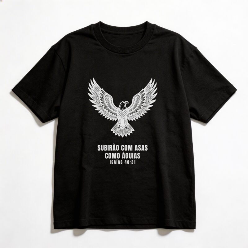 Camiseta Oversized Evangélica Asas como Águias — Coroa de Vida - preta