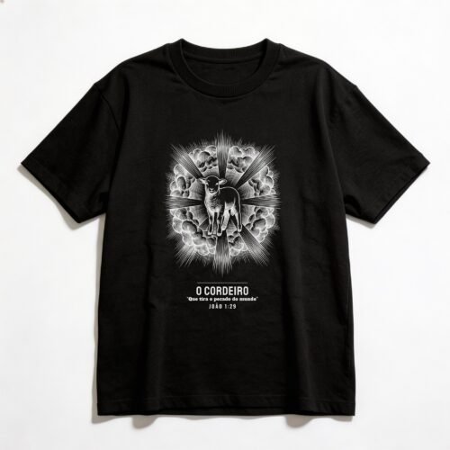 Camiseta Oversized Evangélica O Cordeiro — Coroa de Vida - preta