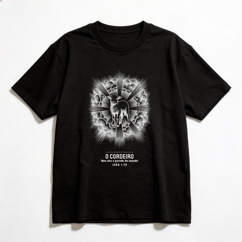 Camiseta Oversized Evangélica O Cordeiro — Coroa de Vida - preta
