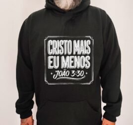 Moletom Evangélico Cristo Mais, Eu Menos — Coroa de Vida - preta
