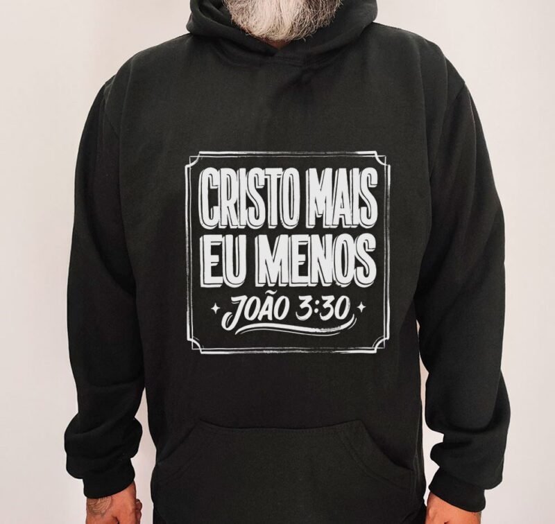 Moletom Evangélico Cristo Mais, Eu Menos — Coroa de Vida - preta