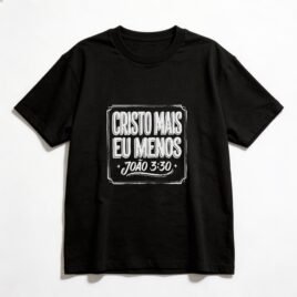 Camiseta Oversized Evangélica Cristo Mais, Eu Menos — Coroa de Vida - preta