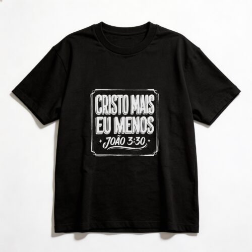 Camiseta Oversized Evangélica Cristo Mais, Eu Menos — Coroa de Vida - preta