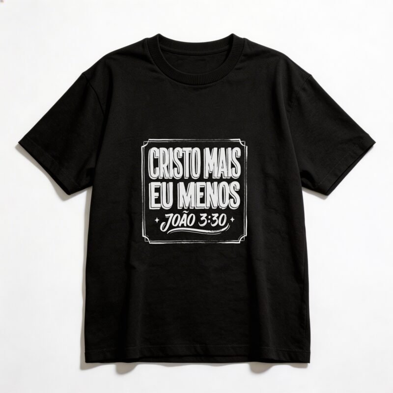 Camiseta Oversized Evangélica Cristo Mais, Eu Menos — Coroa de Vida - preta