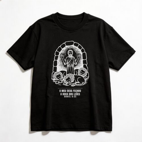 Camiseta Oversized Evangélica Daniel na Cova dos Leões — Coroa de Vida - preta
