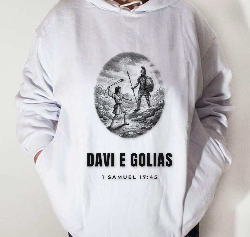 Moletom Evangélico Davi e Golias — Coroa de Vida - branca