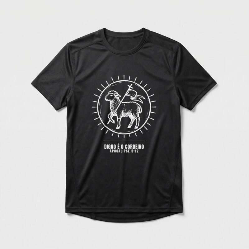 Camiseta Dry Fit Evangélica Digno é o Cordeiro — Coroa de Vida - preta