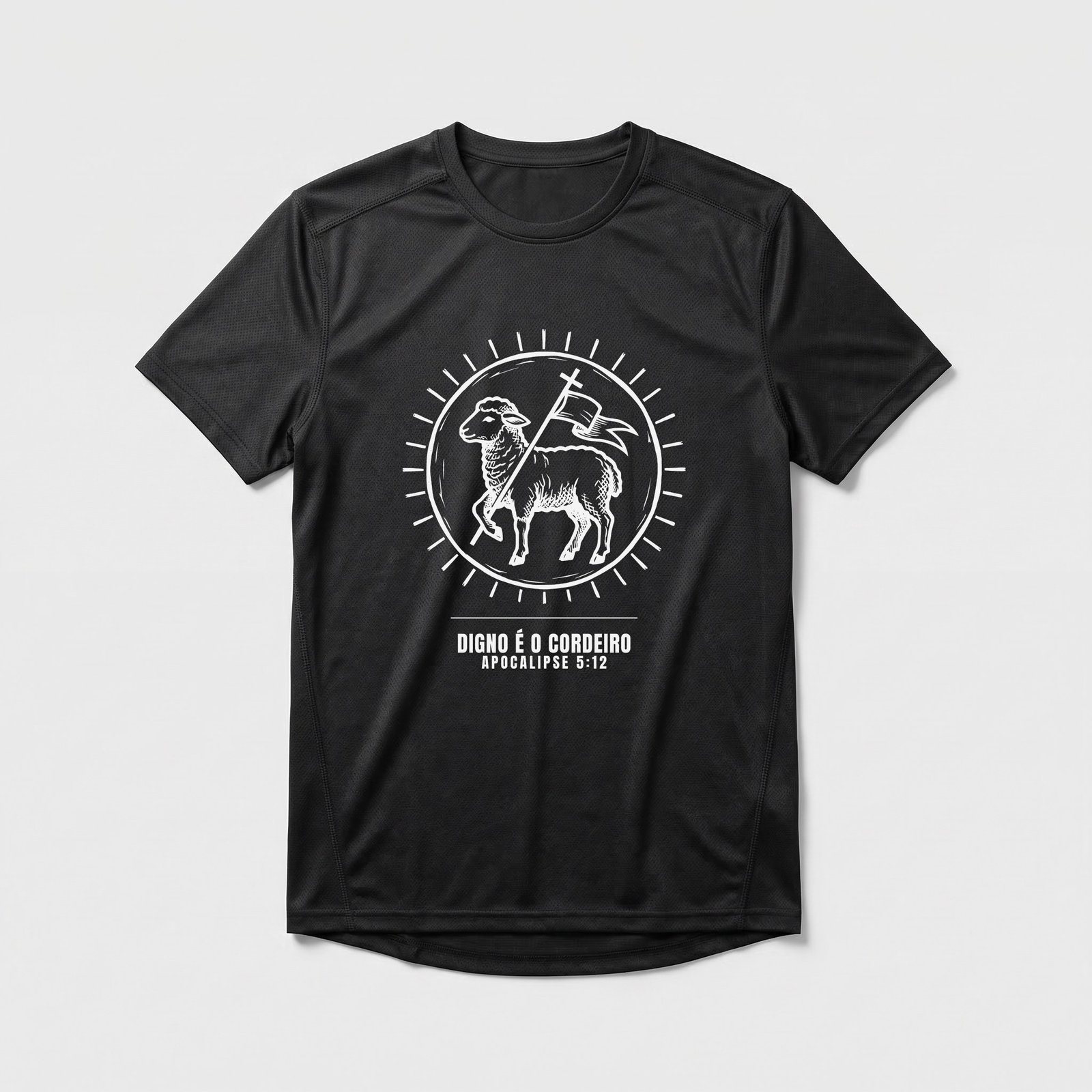 Camiseta Dry Fit Evangélica Digno é o Cordeiro — Coroa de Vida - preta