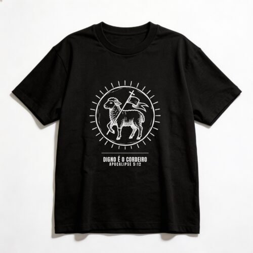 Camiseta Oversized Evangélica Digno é o Cordeiro — Coroa de Vida - preta