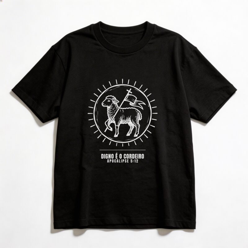 Camiseta Oversized Evangélica Digno é o Cordeiro — Coroa de Vida - preta