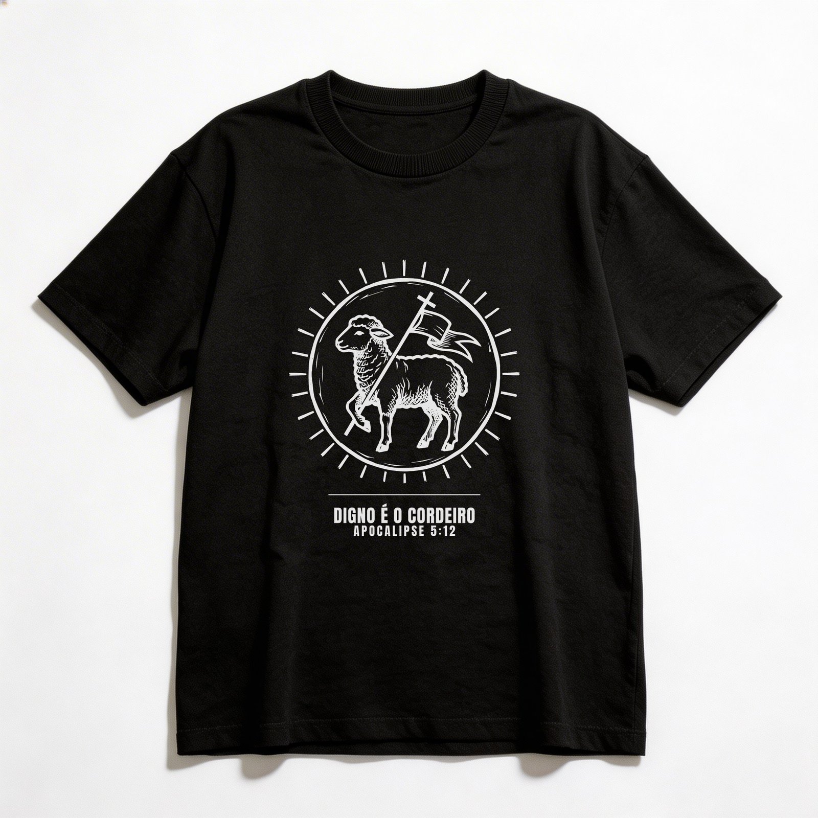 Camiseta Oversized Evangélica Digno é o Cordeiro — Coroa de Vida - preta