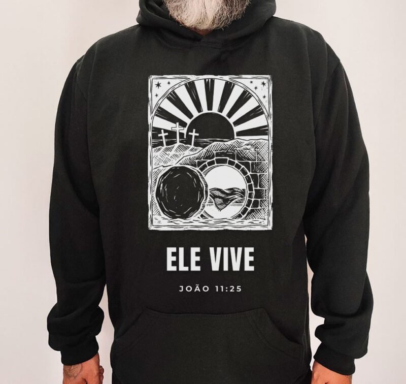 Moletom Evangélico Ele Vive — Coroa de Vida - preta
