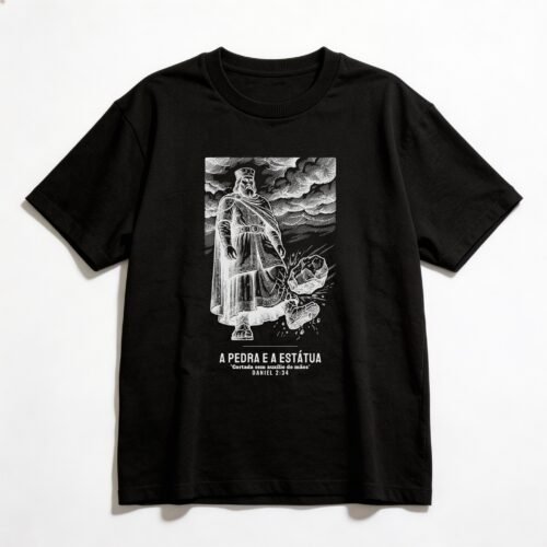 Camiseta Oversized Evangélica A Estátua de Daniel — Coroa de Vida - preta
