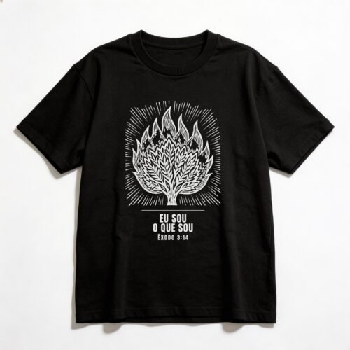 Camiseta Oversized Evangélica Eu Sou o Que Sou — Coroa de Vida - preta