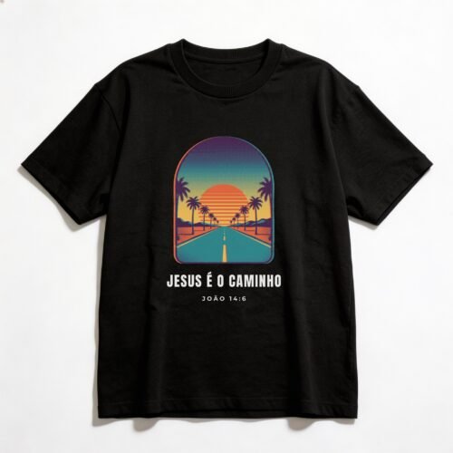 Camiseta Oversized Evangélica Jesus é o Caminho — Coroa de Vida - preta
