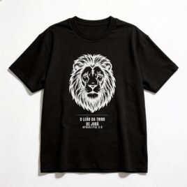 Camiseta Oversized Evangélica Leão de Judá — Coroa de Vida - preta