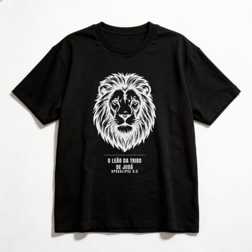 Camiseta Oversized Evangélica Leão de Judá — Coroa de Vida - preta