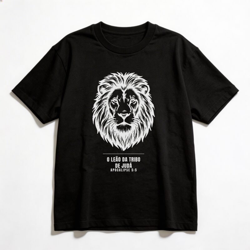 Camiseta Oversized Evangélica Leão de Judá — Coroa de Vida - preta