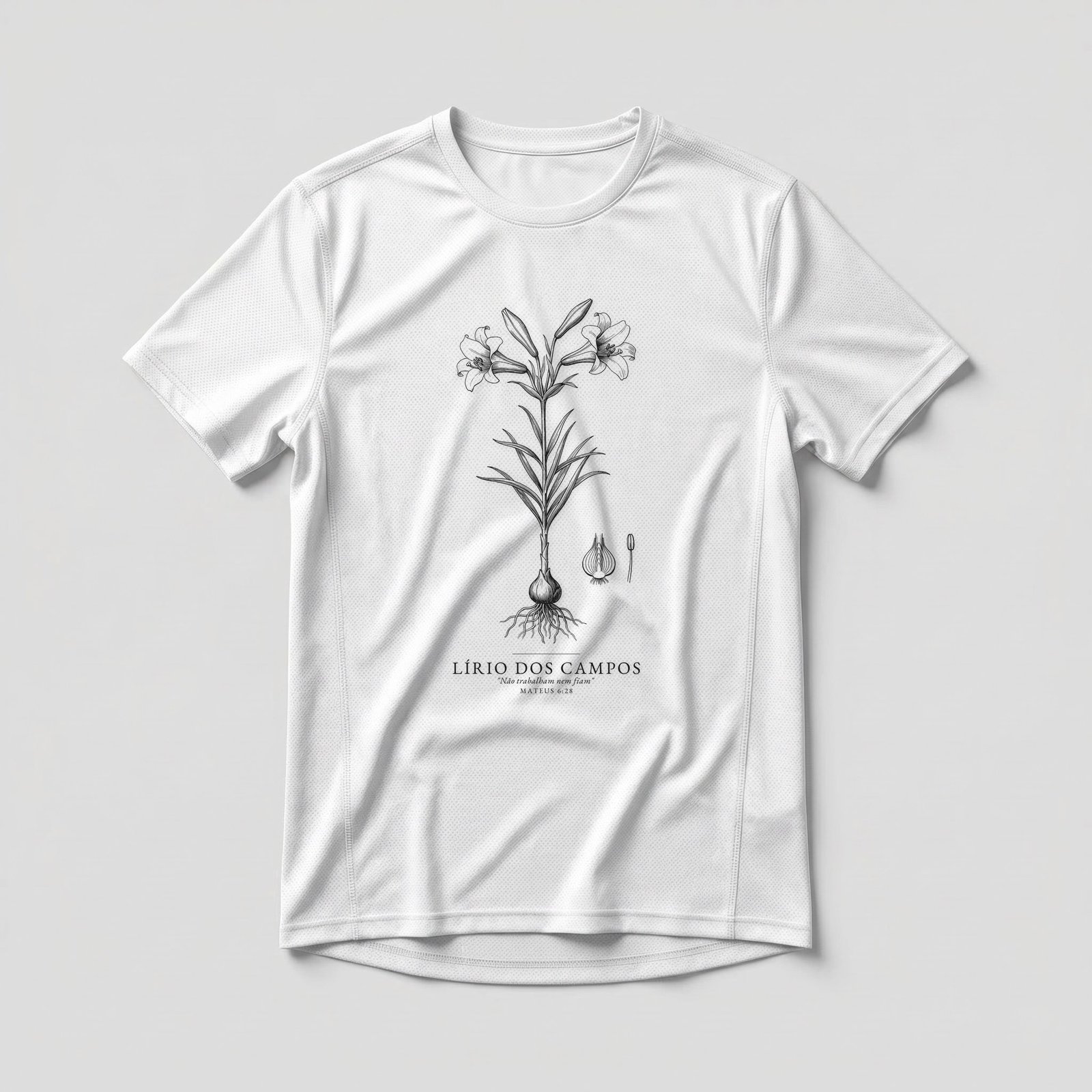 Camiseta Dry Fit Evangélica Lírio dos Campos — Coroa de Vida - branca