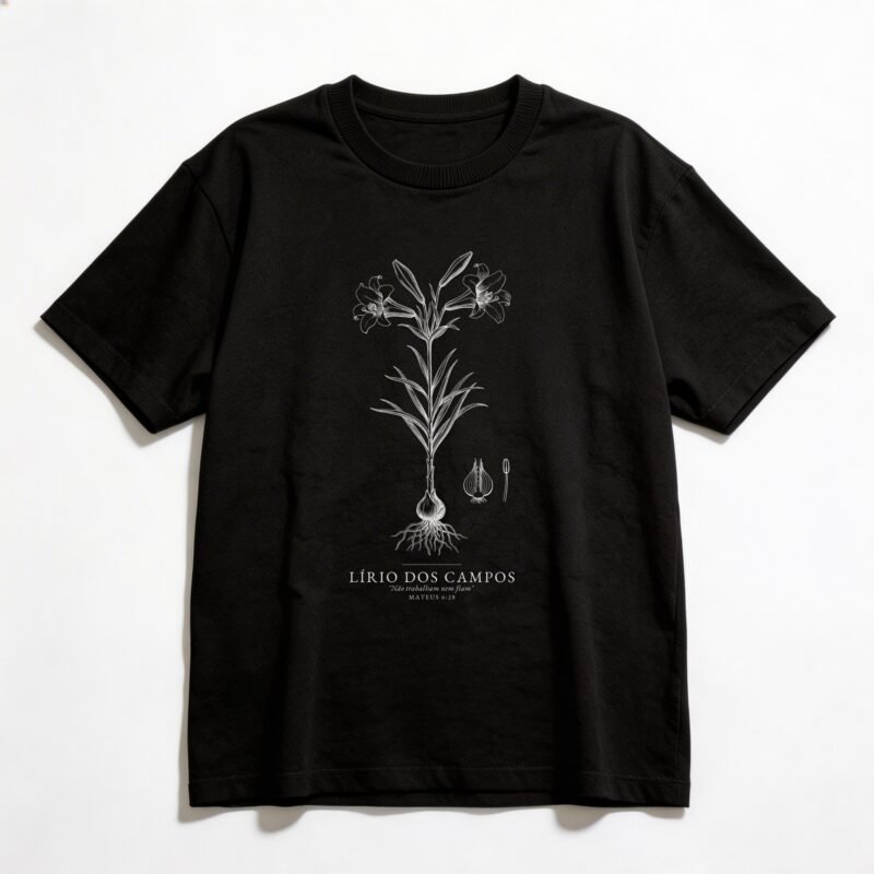 Camiseta Oversized Evangélica Lírio dos Campos — Coroa de Vida - preta