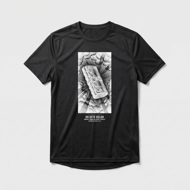 Camiseta Dry Fit Evangélica O Livro dos Sete Selos — Coroa de Vida - preta
