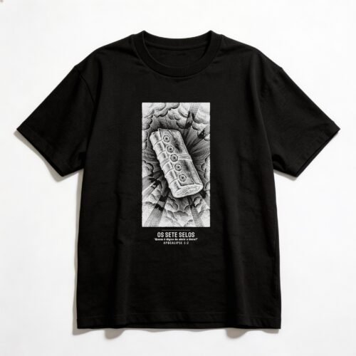 Camiseta Oversized Evangélica O Livro dos Sete Selos — Coroa de Vida - preta