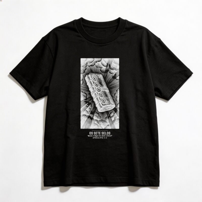 Camiseta Oversized Evangélica O Livro dos Sete Selos — Coroa de Vida - preta