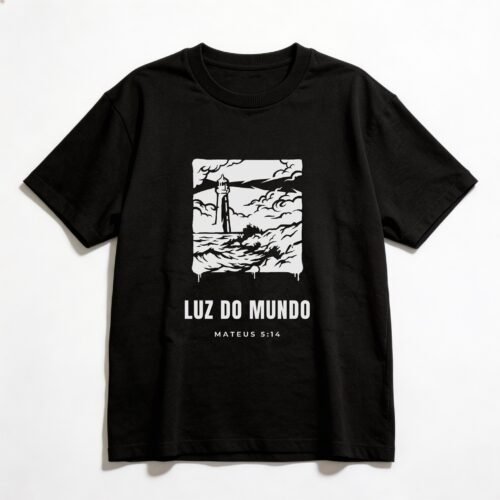 Camiseta Oversized Evangélica Luz do Mundo — Coroa de Vida - preta