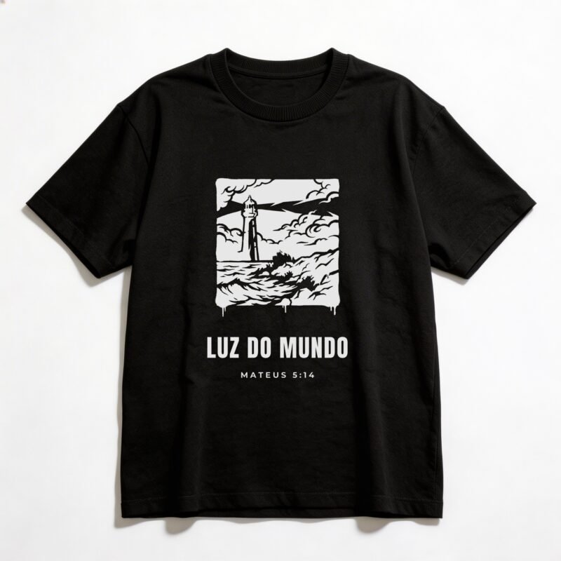 Camiseta Oversized Evangélica Luz do Mundo — Coroa de Vida - preta