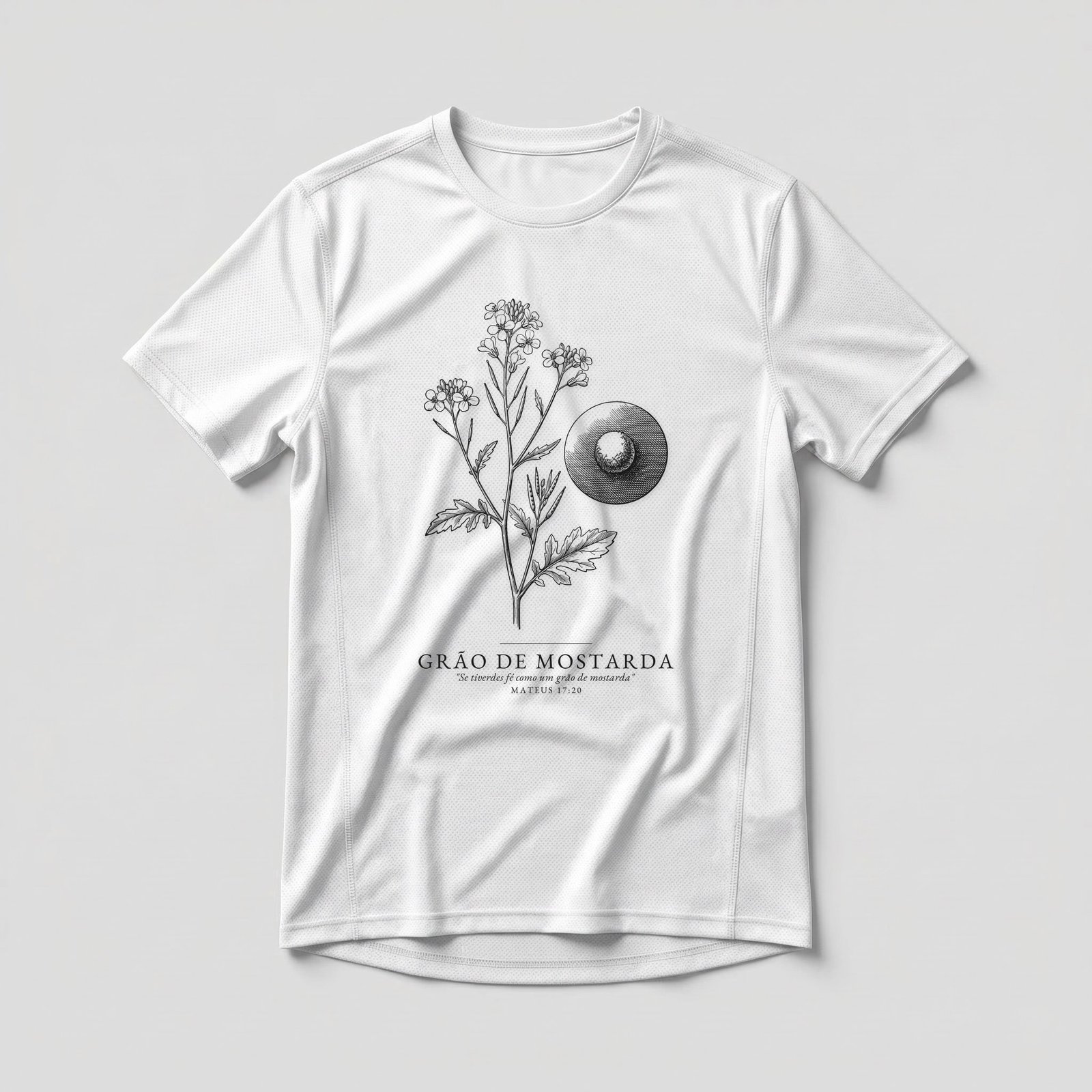 Camiseta Dry Fit Evangélica Grão de Mostarda — Coroa de Vida - branca