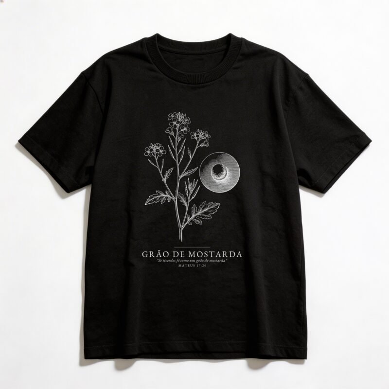 Camiseta Oversized Evangélica Grão de Mostarda — Coroa de Vida - preta