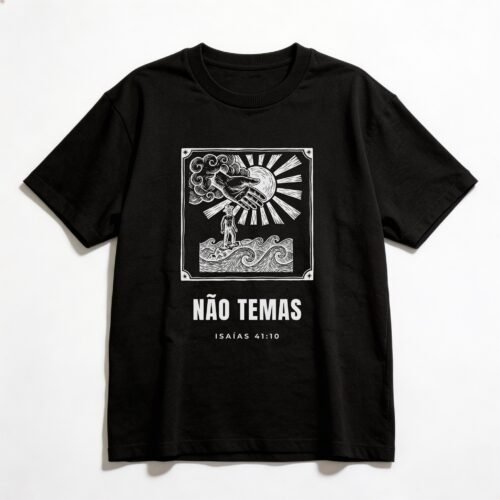 Camiseta Oversized Evangélica Não Temas — Coroa de Vida - preta