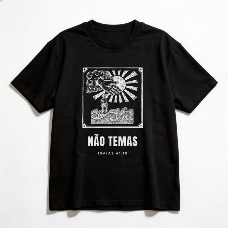 Camiseta Oversized Evangélica Não Temas — Coroa de Vida - preta