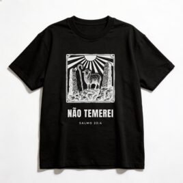 Camiseta Oversized Evangélica Não Temerei — Coroa de Vida - preta