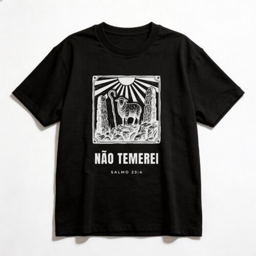 Camiseta Oversized Evangélica Não Temerei — Coroa de Vida - preta
