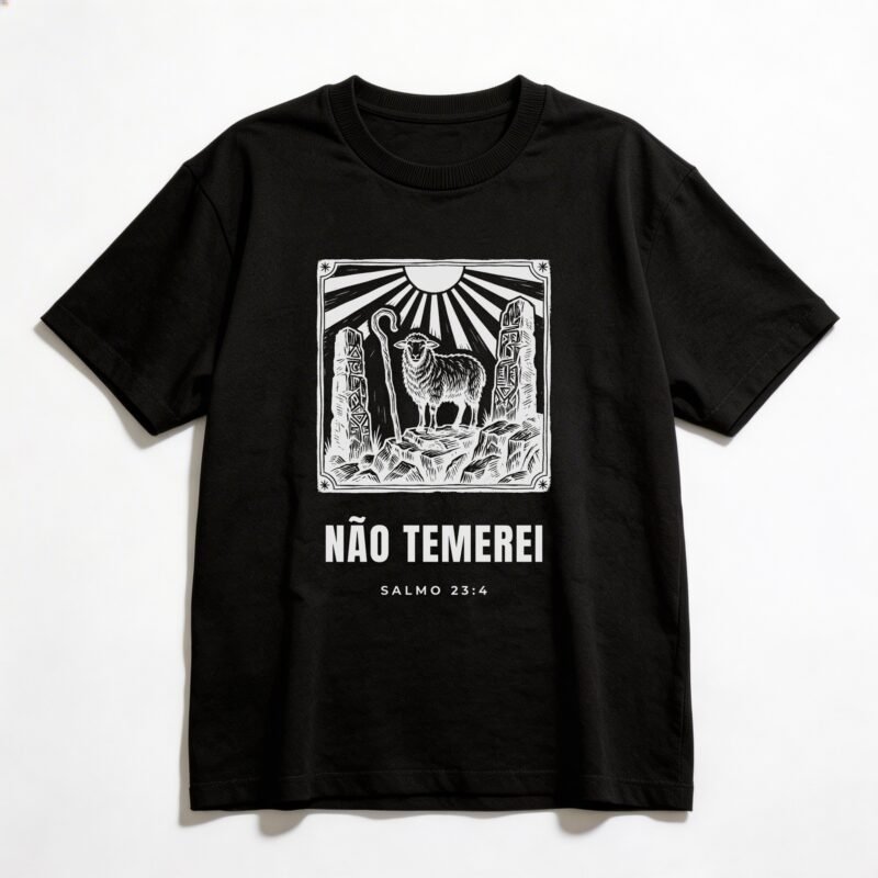 Camiseta Oversized Evangélica Não Temerei — Coroa de Vida - preta