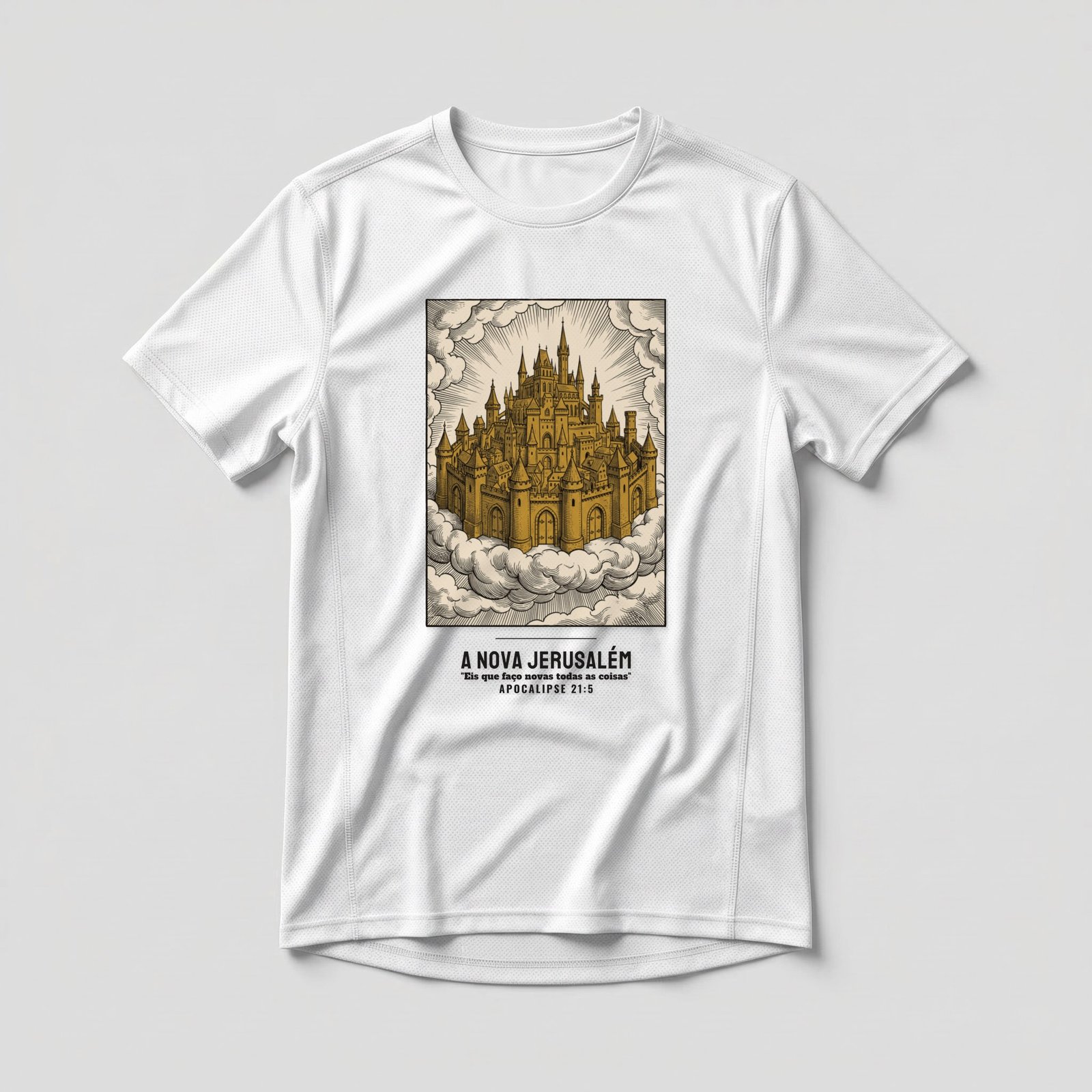 Camiseta Dry Fit Evangélica Nova Jerusalém — Coroa de Vida - branca