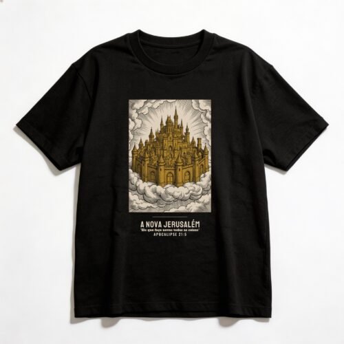 Camiseta Oversized Evangélica Nova Jerusalém — Coroa de Vida - preta