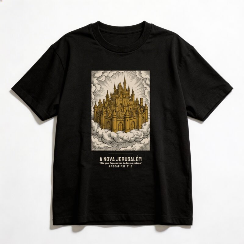 Camiseta Oversized Evangélica Nova Jerusalém — Coroa de Vida - preta