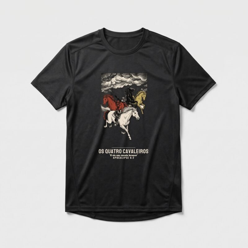 Camiseta Dry Fit Evangélica Os Quatro Cavaleiros — Coroa de Vida - preta
