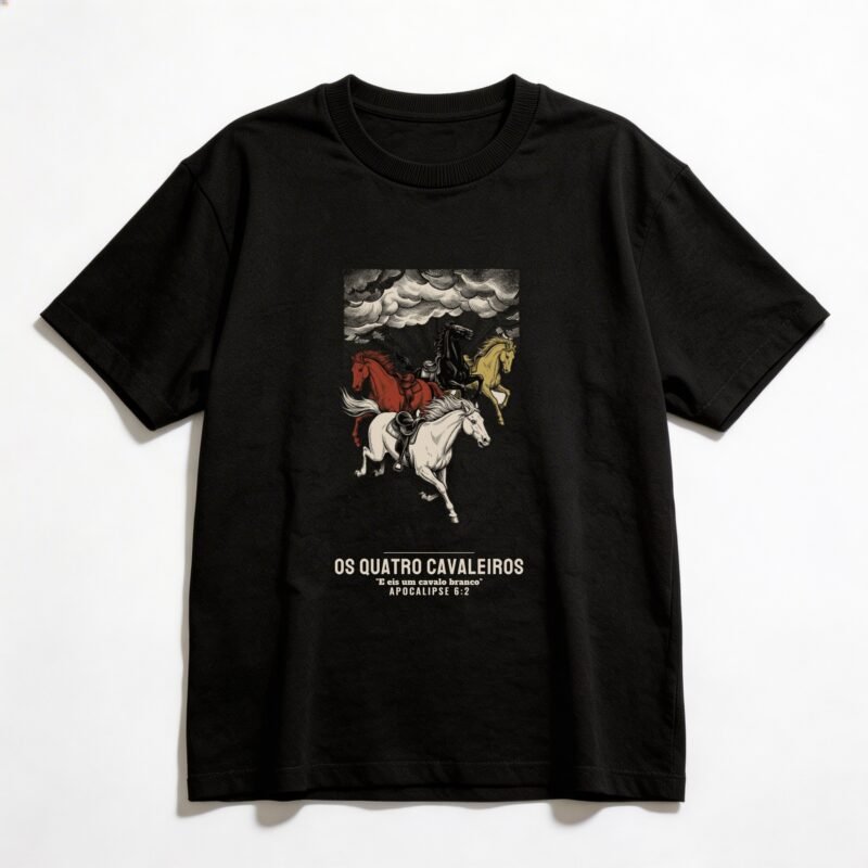 Camiseta Oversized Evangélica Os Quatro Cavaleiros — Coroa de Vida - preta