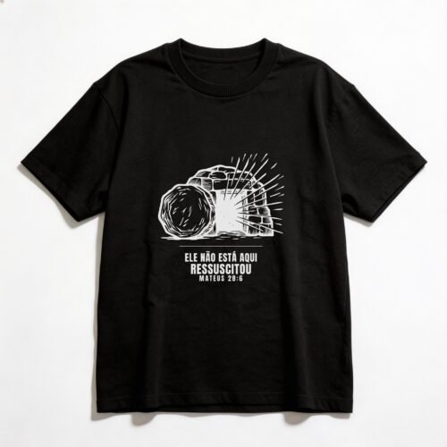 Camiseta Oversized Evangélica Ressuscitou — Coroa de Vida - preta