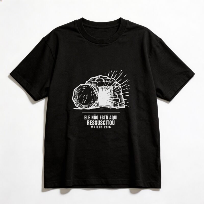 Camiseta Oversized Evangélica Ressuscitou — Coroa de Vida - preta