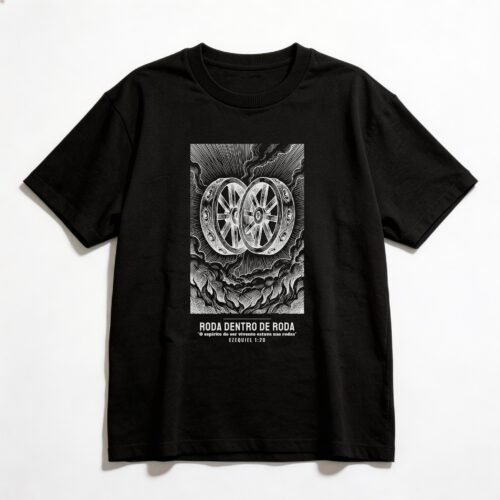 Camiseta Oversized Evangélica Rodas de Ezequiel — Coroa de Vida - preta